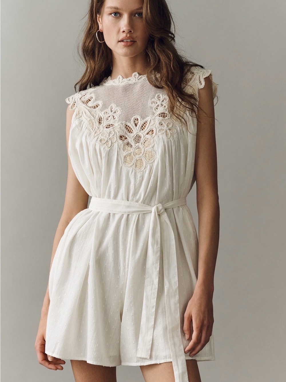 NWT! Anthropologie Ivory Crochet-Yoke Cotton Romper